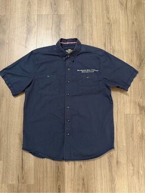Harley-Davidson Vintage Dark Blue Short Sleeve Button-Up Work Shirt
